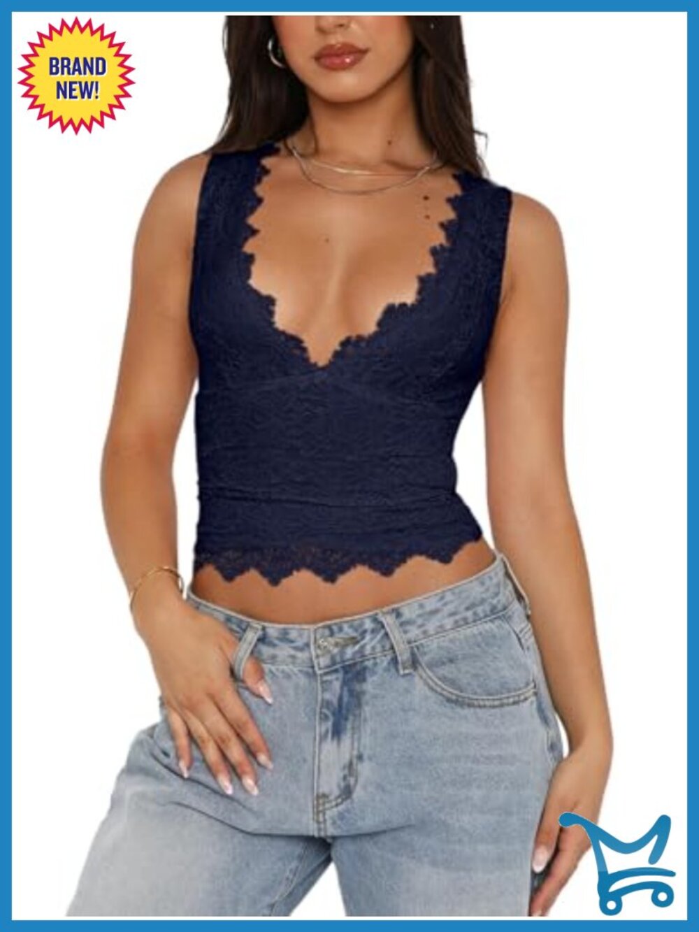 REORIA Women's Lace Cropped Tank Top Sleeveless V-Neck Double Lined Going Out
